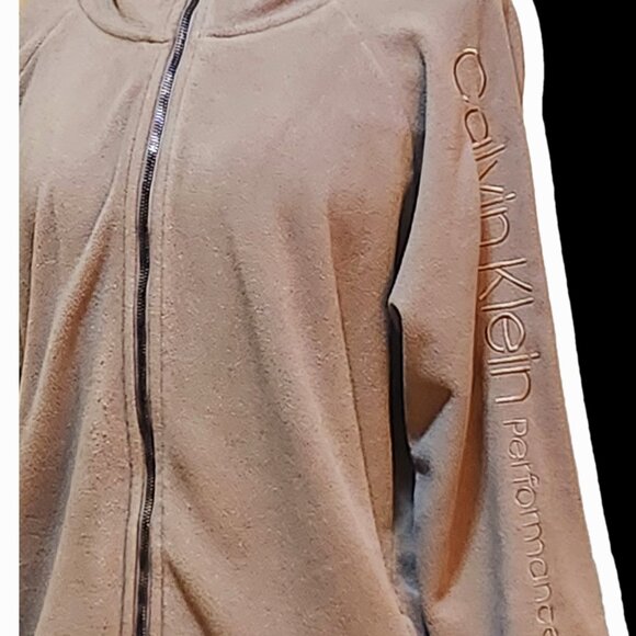 Calvin Klein Performance 1X Light Gray/Brown Full-Zip Long Sleeve Fleece Hoodie - Picture 3 of 15